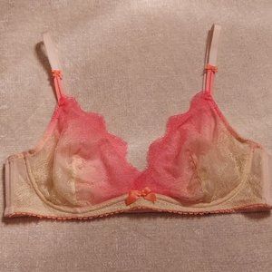 38C Victoria's Secret Very Sexy Unlined Plunge Bra Ombre Pink Coral Cream Lace